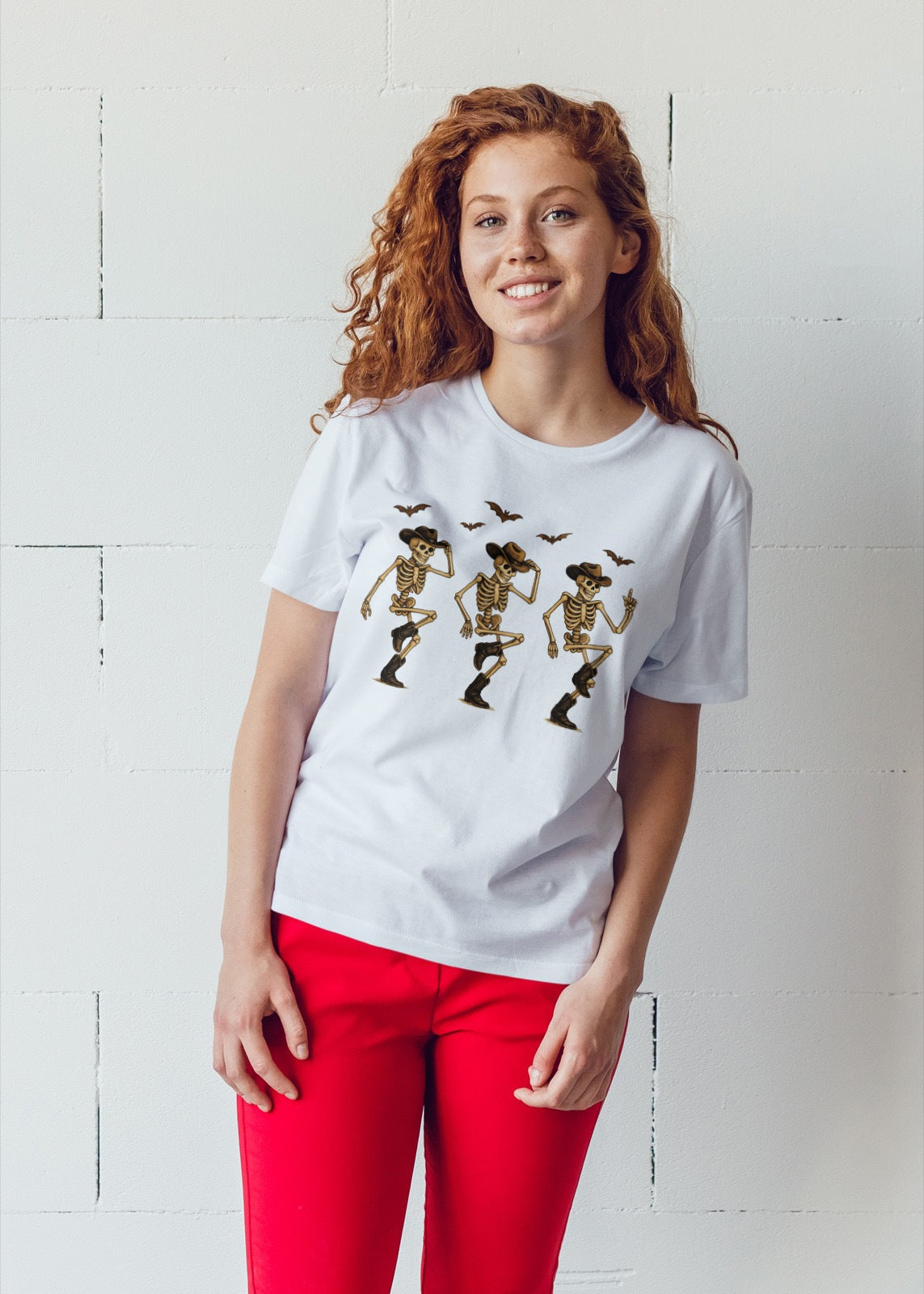 Line Dancing Skeleton Cowboys Halloween T-Shirt | Funny Western Spooky Season Tee | Cowboy Skeleton Country Dance Shirt | Fall Festival Top