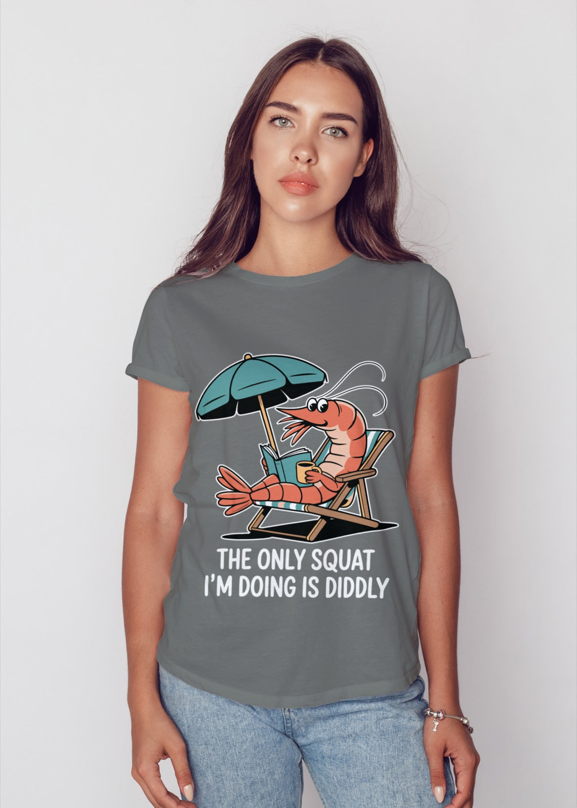 The Only Squat I’m Doing Is Diddly Shrimp T-Shirt | Funny Seafood Lover Graphic Tee | Lazy Day Humor Shirt | Shrimp Boil & Beach Party Top