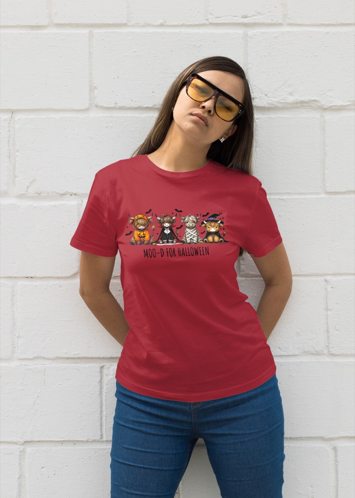 Moo'd for Halloween | Highland Cows Halloween T-Shirt | Cute Highland Calves in Costumes Tee | Fall Pumpkin Patch & Spooky Season Shirt | Farm Animal Lovers Top