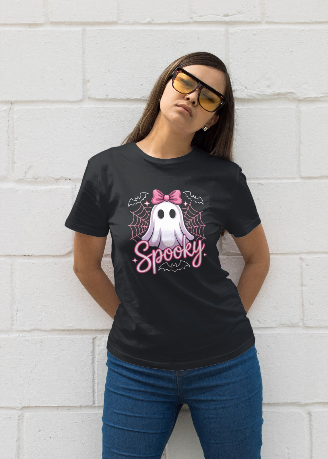 Pink Girly Ghost Halloween T-Shirt | Cute Spooky Slogan Tee | Pastel Pink Ghost Shirt | Funny Spooky Season Fall Outfit