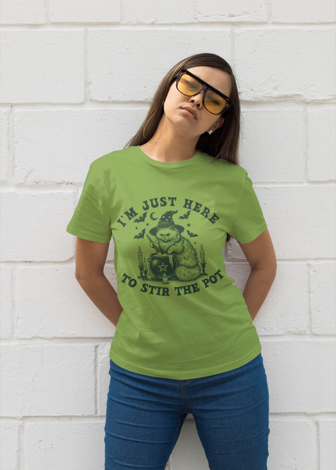 Witch Cat Halloween T-Shirt | Funny Stir the Pot Cauldron Tee | Spooky Season Cat Lover Shirt | Mischievous Black Cat Fall Top