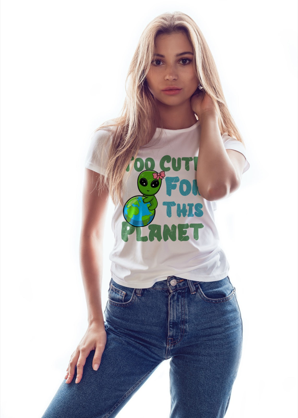 Too Cute for This Planet Alien T-Shirt | Funny Space Graphic Tee | Cute Extraterrestrial Shirt | Sci-Fi Lover & UFO Fan Top