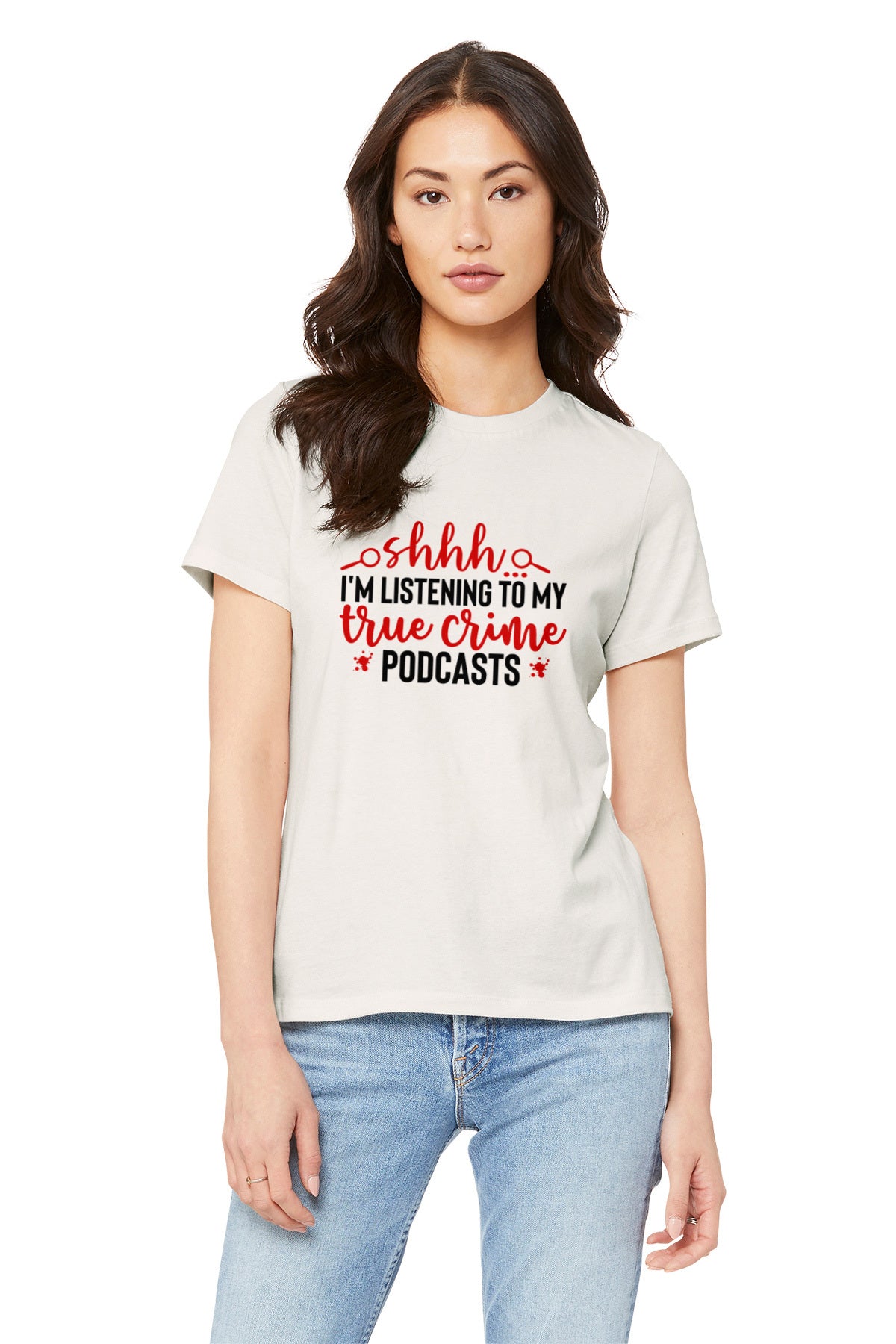 Shhhh I’m Listening to My True Crime Podcasts T-Shirt | Funny True Crime Fan Tee | Murder Mystery Podcast Lover Shirt | Cozy Crime Graphic Top