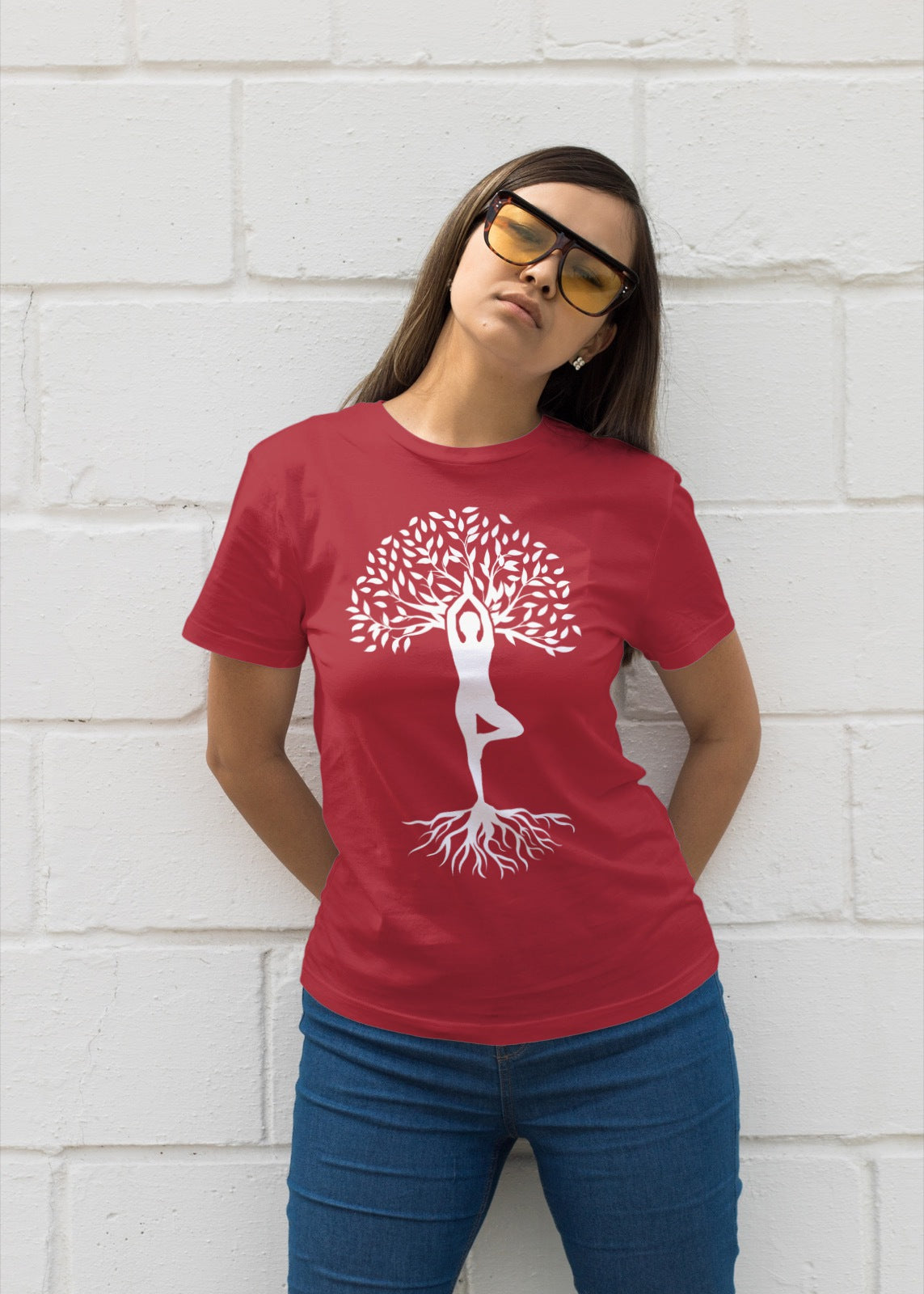 Tree of Life Yoga Graphic T-Shirt | Woman in Yoga Pose Nature Art Tee | Spiritual Boho Meditation Shirt | Mindfulness & Wellness Top