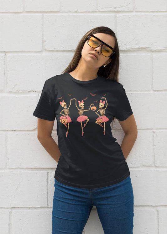 Skeleton Ballerina Halloween T-Shirt | Dancing Skeleton Ballet Corps Tee | Spooky Cute Ballet Dancer Shirt | Fall Festival & Halloween Party Top