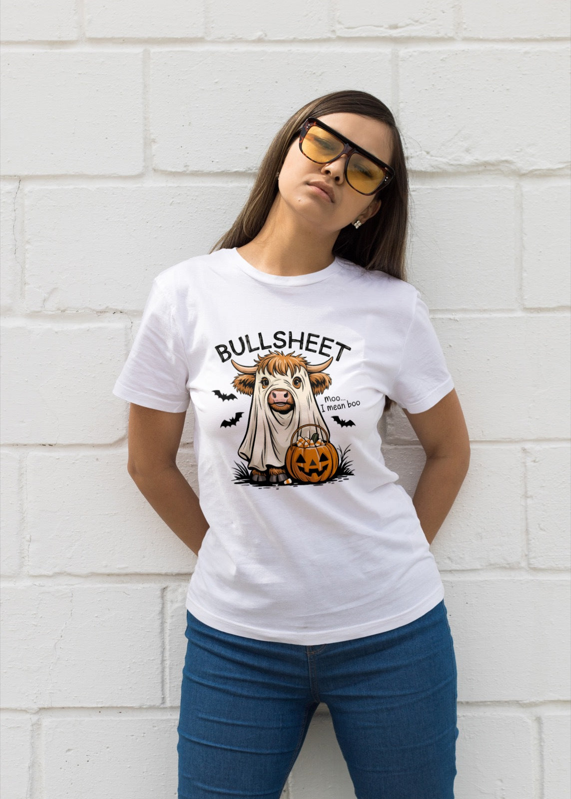 Highland Cow Ghost Halloween T-Shirt | Funny Boo Sheet Cow Tee | Cute Highland Cow Costume Shirt | Fall Pumpkin Patch & Spooky Season Tee