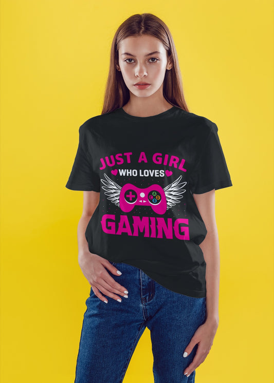 Just a Girl Who Loves Gaming T-Shirt | Cute Gamer Girl Graphic Tee | Funny Video Game Player Shirt | Streaming & eSports Top