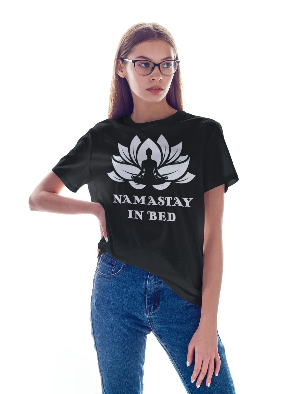 Namaste in Bed Yoga T-Shirt | Funny Yoga Lover Graphic Tee | Wellness & Mindfulness Shirt | Lazy Day Meditation Top
