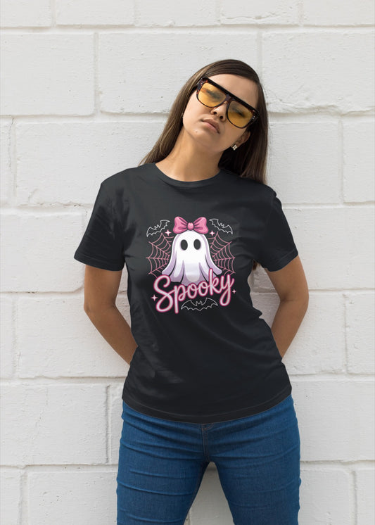 Pink Girly Ghost Halloween T-Shirt | Cute Spooky Slogan Tee | Pastel Pink Ghost Shirt | Funny Spooky Season Fall Outfit