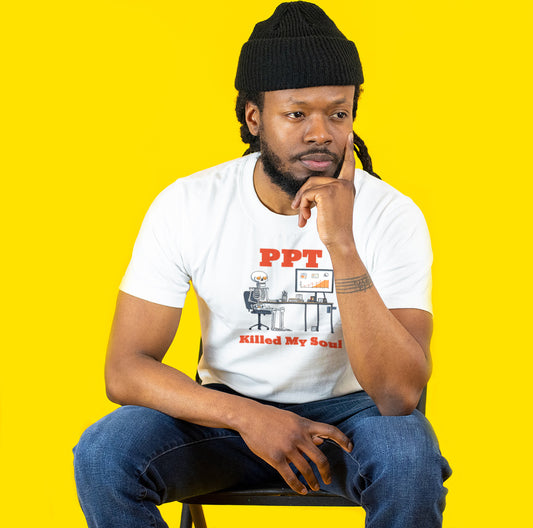 PPT Killed My Soul T-Shirt | Funny Skeleton Presentation Shirt | Sarcastic Office Humor Graphic Tee for Work & Meetings