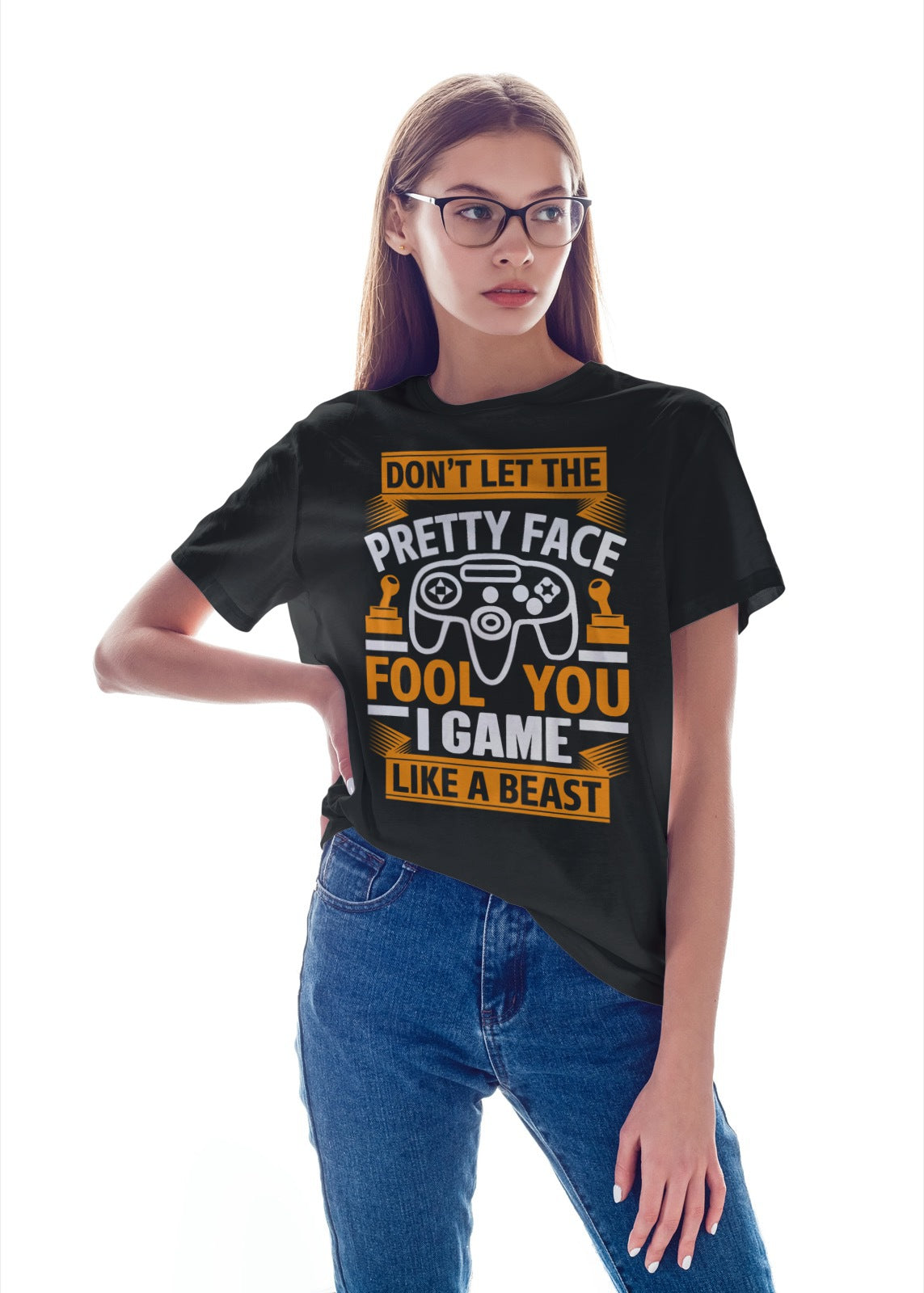 Don’t Let the Pretty Face Fool You I Game Like a Beast T-Shirt | Funny Gamer Girl Graphic Tee | Competitive Gaming & eSports Player Shirt