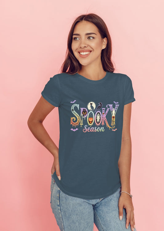 Colorful Spooky Season Halloween T-Shirt | Rainbow Script Fall Tee | Cute Retro Autumn Shirt | Pumpkin Patch & Fall Festival Outfit