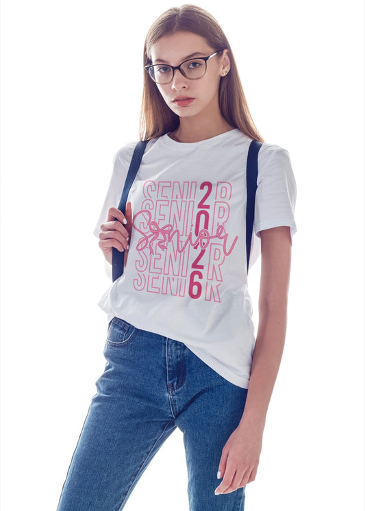 Senior 2026 Stacked Outline T-Shirt | Class of 2026 Graduation Tee | Trendy Senior Year Shirt | High School & College Grad Top