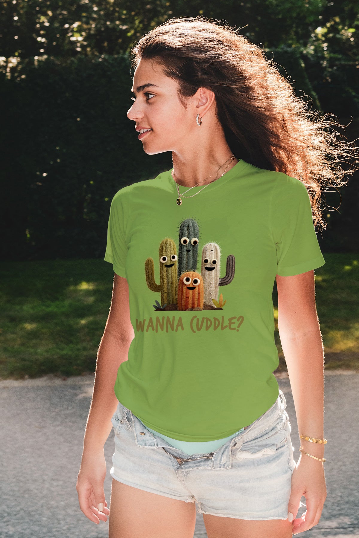 Wanna Cuddle Cactus T-Shirt | Funny Googly-Eyed Plant Shirt | Cute Sarcastic Succulent Graphic Tee for Plant Lovers