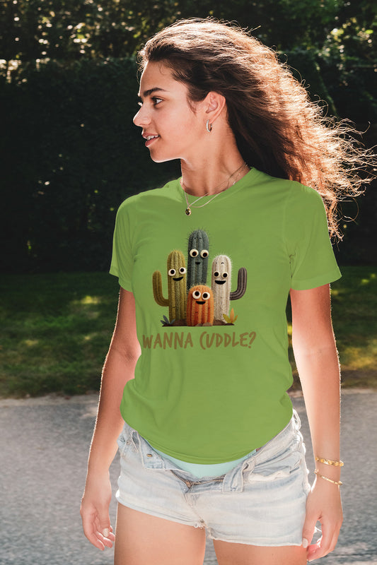 Wanna Cuddle Cactus T-Shirt | Funny Googly-Eyed Plant Shirt | Cute Sarcastic Succulent Graphic Tee for Plant Lovers